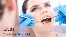  Presentation with dentist - Colorful presentation design enhanced with dentist examines the teeth backdrop and a lemonade colored foreground