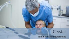  Presentation with dentist - Beautiful PPT theme featuring dentist-examining-a-young-patient backdrop and a teal colored foreground