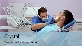  Presentation with patient and confidential - Amazing theme having dentist examining patient's teeth backdrop and a light blue colored foreground