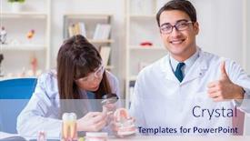  Presentation with structure - Slide deck featuring dentist explaining student tooth structure background and a sky blue colored foreground