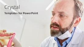  Presentation with teeth - Amazing theme having dentist-explains-the-correct-teeth backdrop and a light gray colored foreground