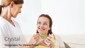  Presentation with dentist - Cool new slides with dentist-explains-the-correct-tooth backdrop and a coral colored foreground