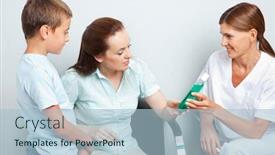  Presentation with mother child - Presentation theme consisting of dentist-gives-a-bottle background and a light blue colored foreground