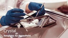  Presentation with dental office - Cool new presentation theme with dentist-hands-holding-dental-tools backdrop and a coral colored foreground