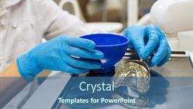  Presentation with orthodontic - Presentation theme consisting of dentist hands holding removable orthodontic teeth alignment correction trainer appliance in dental clinic background and a ocean colored foreground