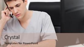  Presentation with dentist - Amazing PPT theme having dentist having conversation on mobile backdrop and a coral colored foreground