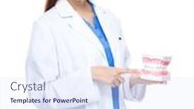  Presentation with denture - Amazing slides having dentist hold with denture backdrop and a sky blue colored foreground