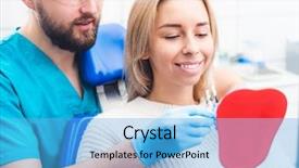  Presentation with teeth - Presentation consisting of dentist holding chosen teeth color background and a light blue colored foreground