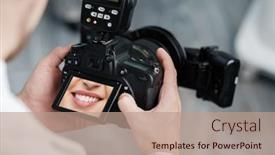  Presentation with flash - PPT theme with dentist-holding-photo-camera background and a coral colored foreground