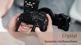  Presentation with flash - PPT layouts consisting of dentist-holding-photo-camera background and a coral colored foreground