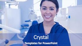  Presentation with scrubs - Presentation design consisting of dentist in blue scrubs smiling background and a cobalt blue colored foreground