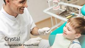  Presentation with dental - Colorful theme enhanced with dentist in glasses doing dental backdrop and a soft green colored foreground