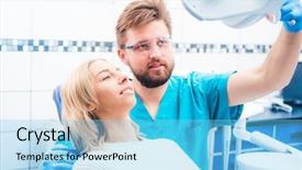  Presentation with diagnosis - Presentation having dentist in the dental background and a  colored foreground