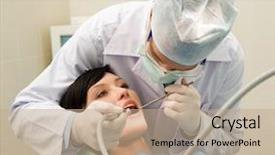  Presentation with oral cavity - Slides enhanced with dentist in uniform examining oral background and a coral colored foreground