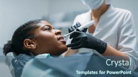  Presentation with dental - Amazing presentation theme having dentist installs the seal on tooth dental clinic backdrop and a ocean colored foreground