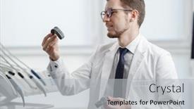  Presentation with medical technology - Theme consisting of dentist-looking-at-photopolymer-jaw background and a light gray colored foreground