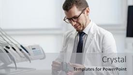  Presentation with jaw - Slide set consisting of dentist-looking-at-photopolymer-jaw background and a light gray colored foreground