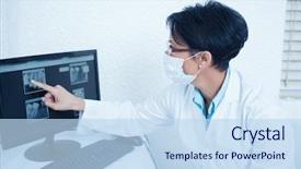  Presentation with dentist - Colorful PPT layouts enhanced with dentist looking at x-ray backdrop and a sky blue colored foreground
