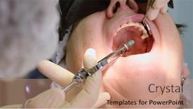  Presentation with dental implant - Audience pleasing slide set consisting of dentist-making-local-anaesthesia-shot backdrop and a coral colored foreground