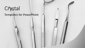  Presentation with tool belt tools - PPT theme consisting of dentist medical tools on white background and a light gray colored foreground