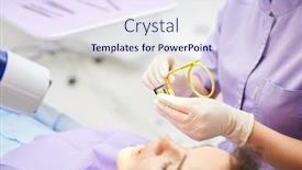  Presentation with dental assistant - Slide set featuring dentist-or-dental-assistant-prepares background and a sky blue colored foreground