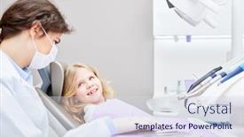  Presentation with dental child - Colorful slides enhanced with dentist-or-nurse-treats-child backdrop and a sky blue colored foreground