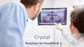  Presentation with patient monitor - Colorful PPT theme enhanced with dentist or zfa explains the result of an x-ray on the monitor to a patient backdrop and a sky blue colored foreground