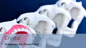  Presentation with orthodontic - Beautiful slide set featuring dentist-orthodontic-teeth-models backdrop and a light blue colored foreground