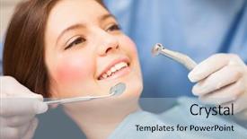  Presentation with treatment - Presentation theme consisting of dentist patient - woman receiving a dental treatment background and a light blue colored foreground