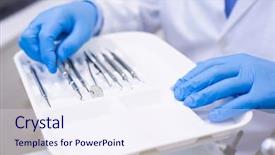  Presentation with dentist - Audience pleasing theme consisting of dentist picking up dental tool backdrop and a sky blue colored foreground