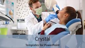  Presentation with dentist - Slide deck featuring dentist preparing x-ray apparatus background and a light blue colored foreground