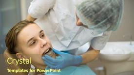  Presentation with correction - Beautiful slide deck featuring dentist-puts-on-a-patient backdrop and a tawny brown colored foreground