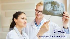  Presentation with radiologist - Slide deck having dentist and radiologist holding x background and a sky blue colored foreground