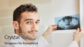  Presentation with radiologist - Audience pleasing slide deck consisting of dentist as radiologist with x backdrop and a coral colored foreground