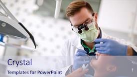  Presentation with medical equipment - Audience pleasing presentation theme consisting of dentist repair the tooth backdrop and a  colored foreground