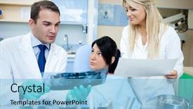  Presentation with patient centered care - Amazing PPT theme having dentist showing patient her teeth backdrop and a light blue colored foreground