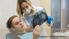  Presentation with jaw - Slide set consisting of dentist-showing-to-patient-x background and a coral colored foreground