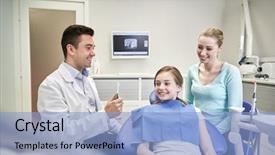  Presentation with health care - Colorful slides enhanced with dentist showing toothbrush to patient backdrop and a  colored foreground