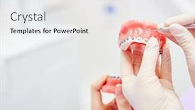  Presentation with dental office - Beautiful PPT theme featuring dentist-shows-braces-or-dental backdrop and a sky blue colored foreground