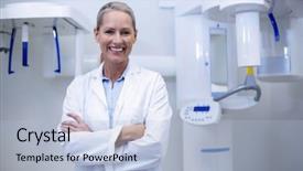  Presentation with army forces female - Amazing presentation theme having dentist smiling with arms cross backdrop and a light blue colored foreground