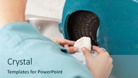  Presentation with dental impression - Colorful PPT theme enhanced with dentist smoothing a plaster dental backdrop and a light blue colored foreground