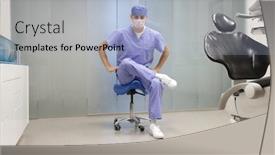  Presentation with dental office - Amazing presentation design having dentist-stretching-legs-caucasian-man backdrop and a light blue colored foreground