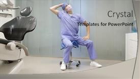  Presentation with dental office - PPT layouts featuring dentist-stretching-neck-caucasian-man background and a light gray colored foreground