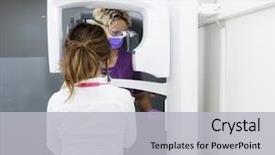  Presentation with dentist xray - Cool new PPT theme with dentist taking xray of patient' backdrop and a light gray colored foreground