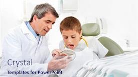  Presentation with dentist - Cool new PPT theme with dentist-talks-to-child backdrop and a sky blue colored foreground