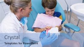  Presentation with dentures - Beautiful presentation featuring dentist-teaching-boy-brushing-teeth backdrop and a light blue colored foreground