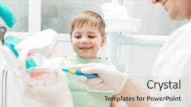  Presentation with teaching - Slides having dentist teaching little boy how background and a lemonade colored foreground