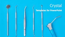  Presentation with dental hygiene - Beautiful PPT layouts featuring dentist-tools-over-blue-background backdrop and a light gray colored foreground