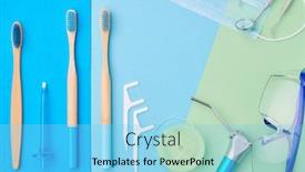  Presentation with dental hygiene - PPT theme consisting of dentist-tools-over-blue-background background and a light blue colored foreground