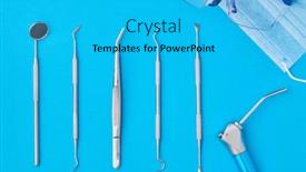  Presentation with dental hygiene - Beautiful presentation theme featuring dentist-tools-over-blue-background backdrop and a cyan colored foreground
